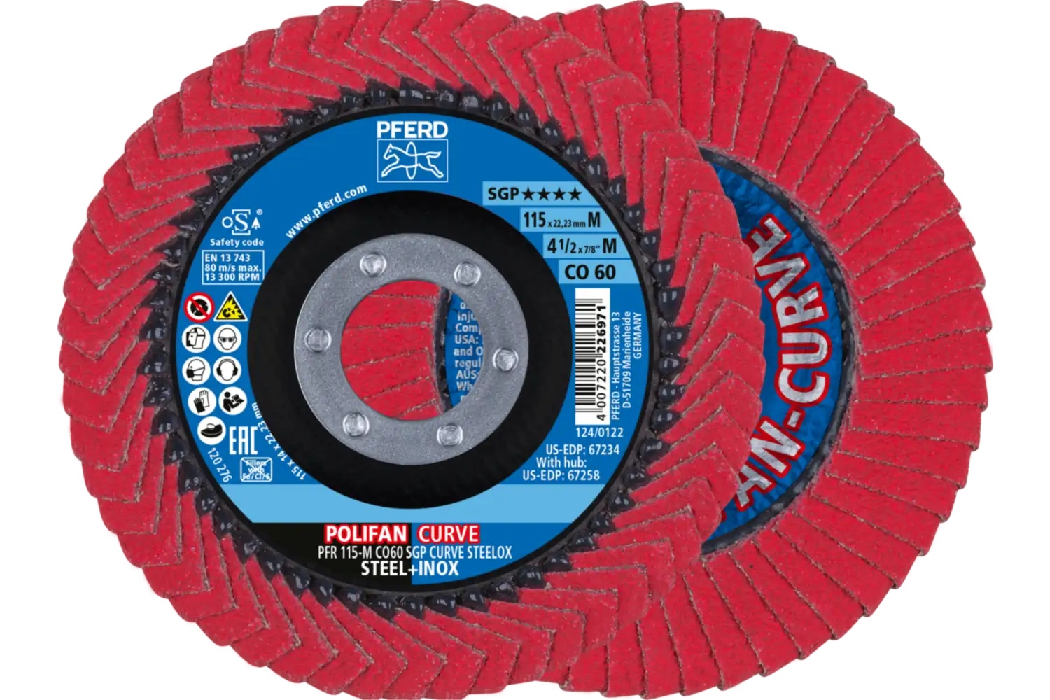 Picture of Pferd Flap Disc, 4-1/2" x 7/8,CO SGP Curve Steelox, 60 Grit, Medium Radius, Ceramic oxide